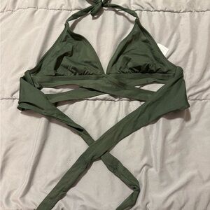 Green Halter Wrap Bikini Top